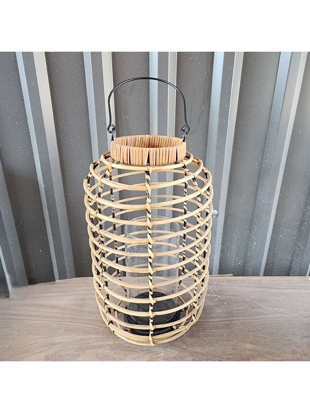 Kohl's Ivory Coast Rattan metal glass Extra large hurricane candle lantern